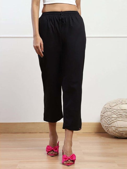 Biba Black Cotton Straight Fit Pants