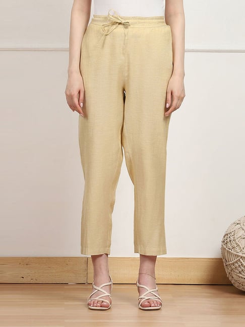 Biba Off White Cotton Relaxed Fit Pants