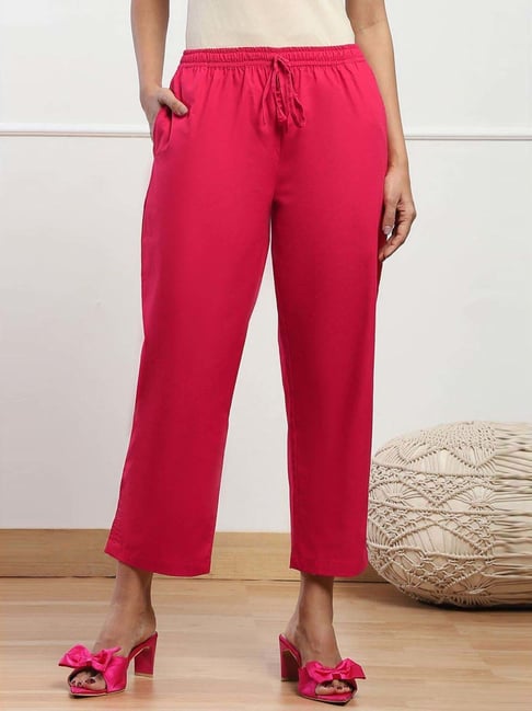 Biba Fuschia Cotton Straight Fit Pants