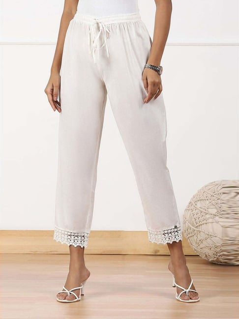 Biba White Cotton Relaxed Fit Pants