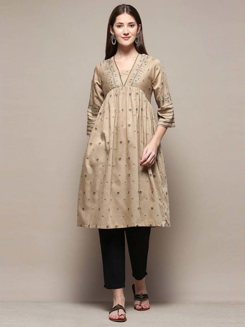 Biba Taupe Flared Fit Printed Kurta-picture-35