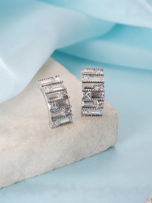 Aatmana Silver-Plated & White Crystals Stud Earrings for Women-picture-20