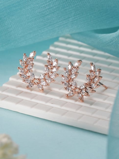 Aatmana Rose Gold Plated Statement CZ Studded Stud Earrings for Women-picture-23