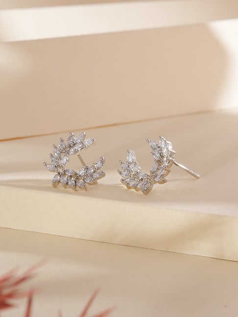 Aatmana Silver Plated Statement American Diamond Stud Earrings for Women-picture-34