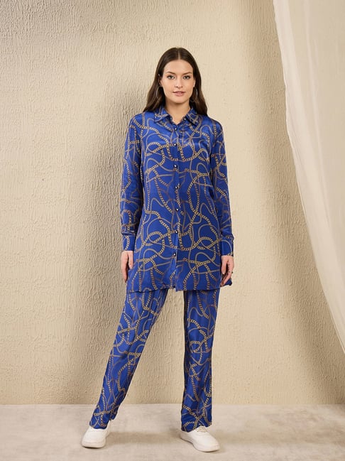 First Resort By Ramola Bachchan Blue Chain Printed Regular Fit Shirt-picture-47