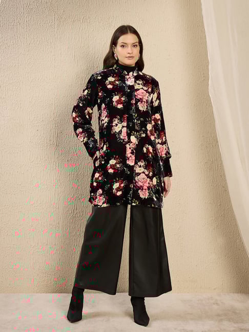 First Resort By Ramola Bachchan Black And Red Floral Relaxed Fit Jacket-picture-17