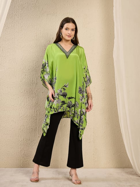 First Resort By Ramola Bachchan Lime Floral Embellished Loose fit Kaftan-picture-41