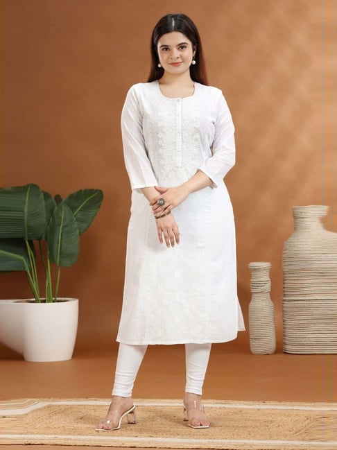 Cotton Culture White Cotton Regular Fit Embroidered Kurta-picture-20