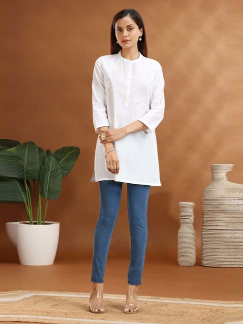 Cotton Culture White Cotton Regular Fit Embroidered Kurti-picture-39