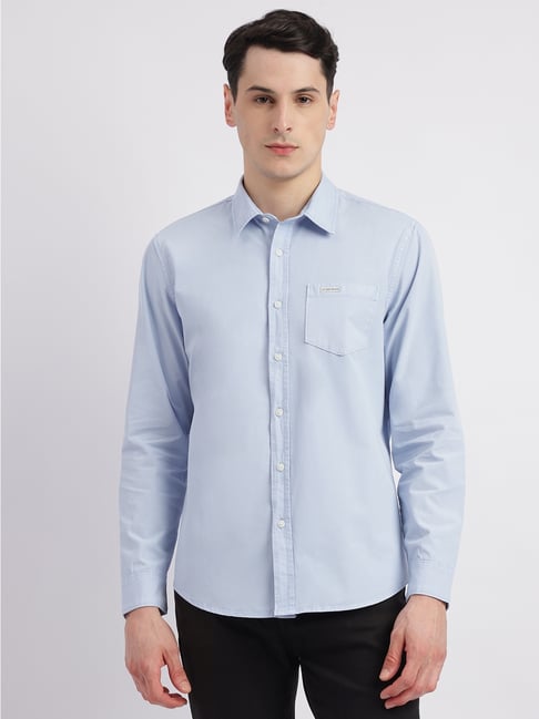 Guess Jeans Light Blue Luxe Cotton Slim Fit Shirt