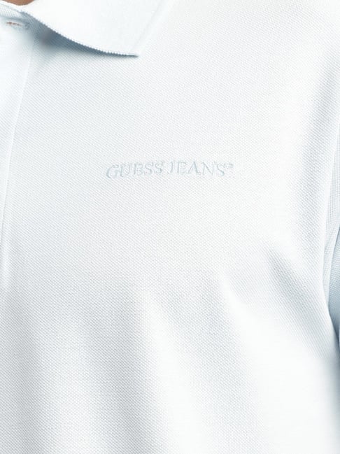 Buy Guess Jeans Embro Logo Azure Laguna Cotton Polo T-Shirt for