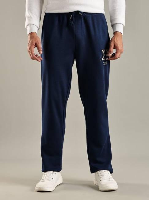 Tommy Hilfiger Blue Cotton Regular Fit Logo Printed Trackpants-image-8