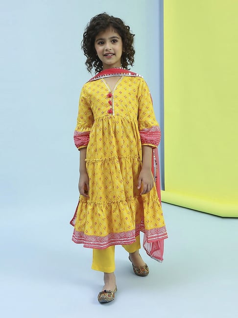 Biba Girls Yellow Cotton Printed Suit Sets-picture-37