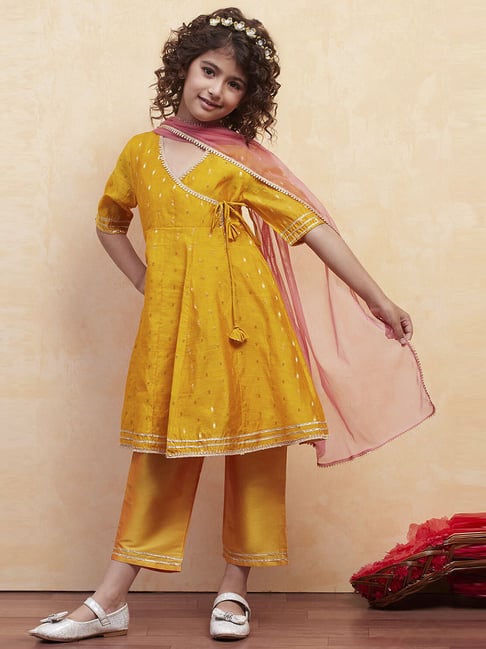 Biba Girls Yellow Embellished Suit Sets-picture-43