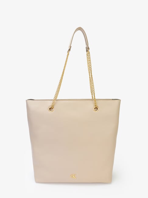 Calvin Klein Polyester Beige Solid Tote Bag