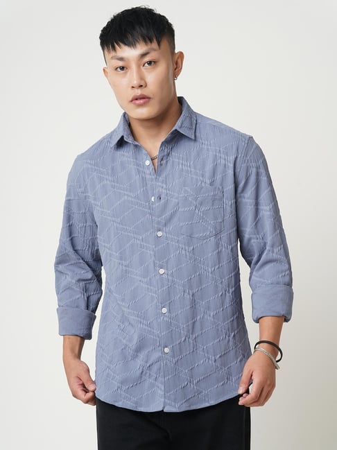 VASTRADO Core Fashion Grey Regular Fit Textured Shirt