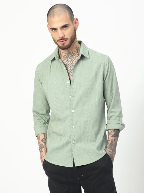 VASTRADO Core Fashion Green Regular Fit Embroidered Shirt-picture-23
