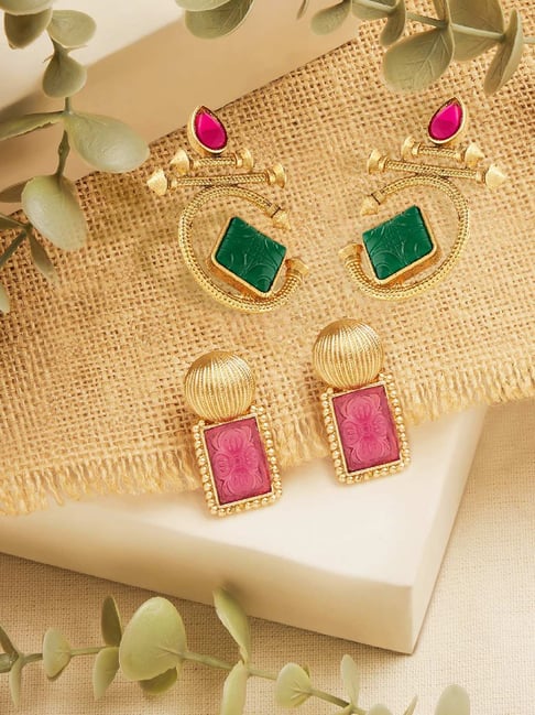 Zaveri Pearls Green & Pink Alloy Earrings for Women-picture-15