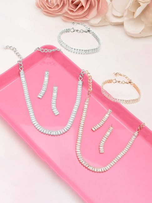 Zaveri Pearls Rose Gold & Silver Brass Sets for Women-picture-11