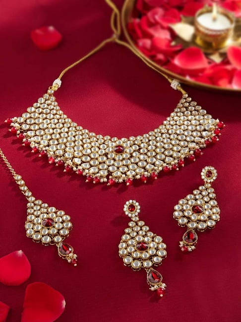 Zaveri Pearls Red Alloy Sets for Women