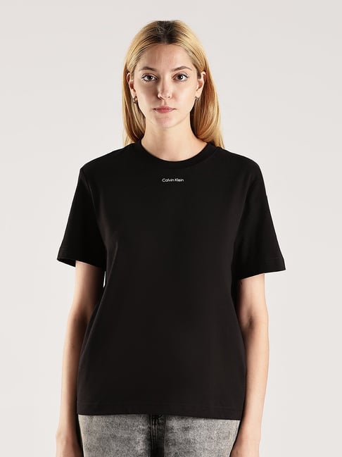 Calvin Klein Beige Cotton Solid Short Sleeves T-Shirt