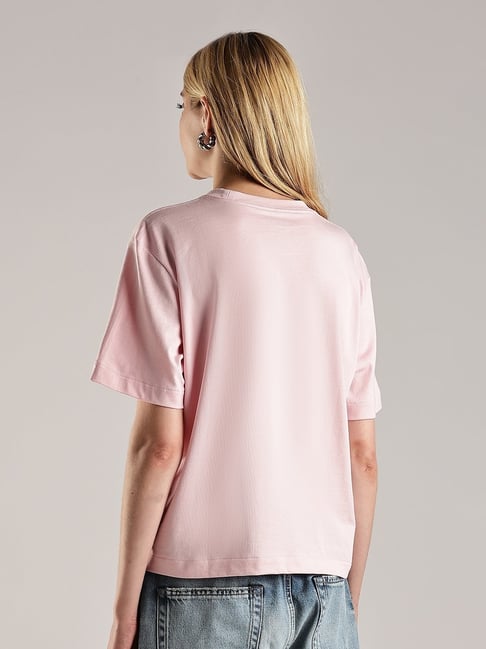 Calvin Klein Pink Cotton Solid Short Sleeves T-Shirt