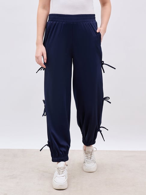 Styli Navy Blue Polyester Solid Track Pants-picture-30