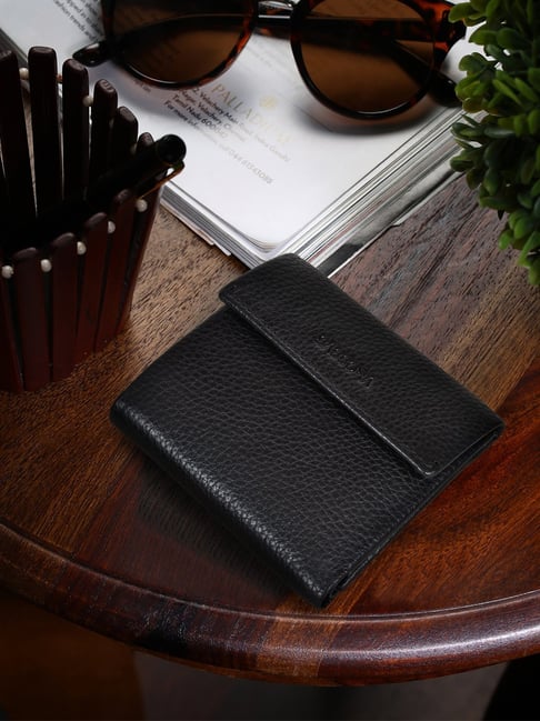 SASSORA ZINNIA Black Textured Small Leather Tri-Fold Wallet-picture-46
