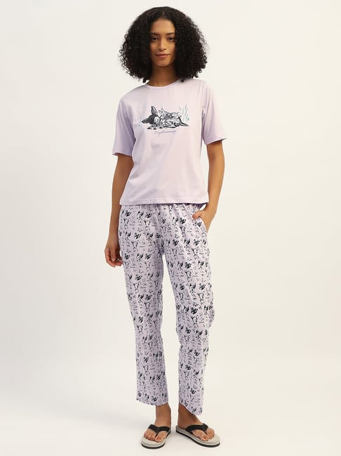 Madame M Secret Mauve Cotton Printed Night Suit-picture-10