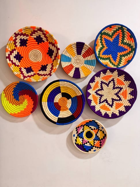 Swadeh Multicolor Fiber Geometric Kaleido Circles Wall Plates - Set of 7
