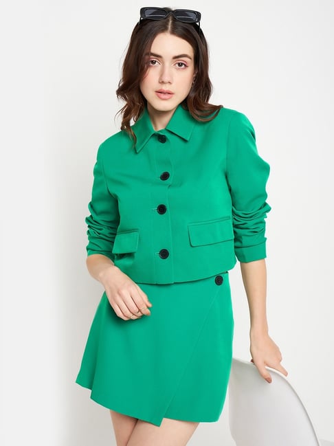 MADAME Green Polyester Regular Fit Blazer-picture-13