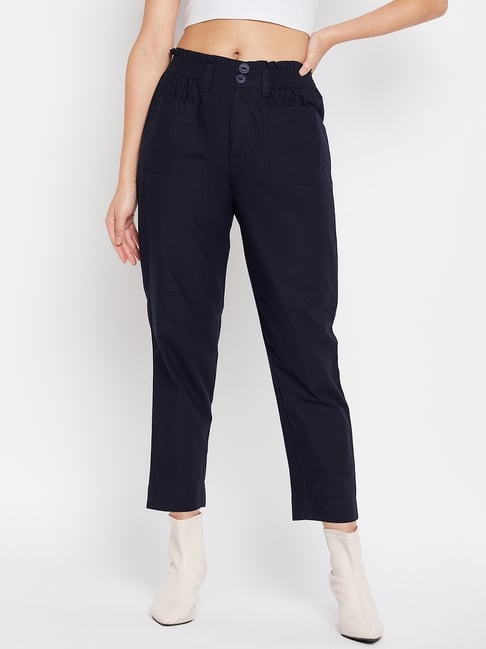 Madame Navy Polyester Solid Trousers-picture-32