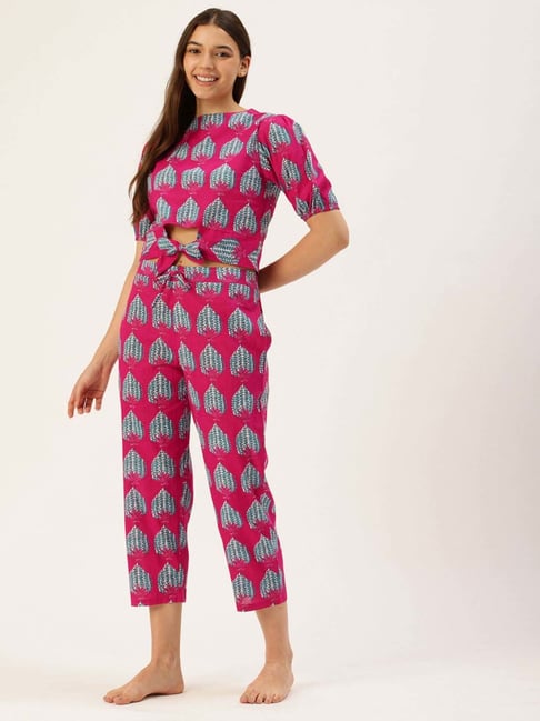 Pink Cotton Regular Fit Printed Pyjamas Set