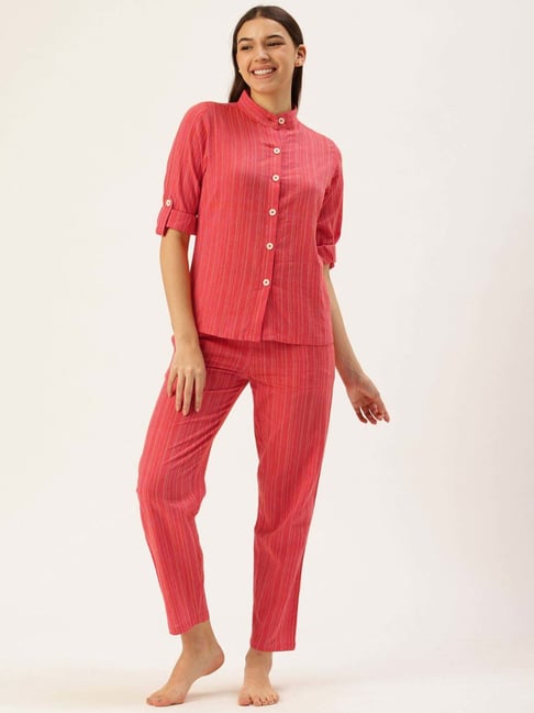 Clt.S Pink Cotton Regular Fit Striped Pyjamas Set-picture-48