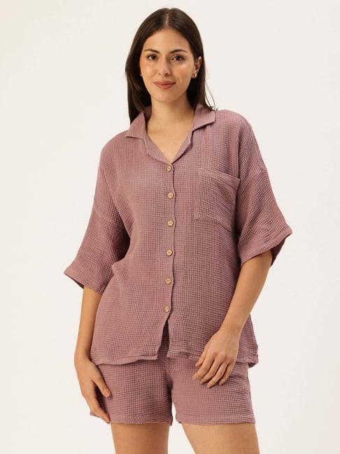 Clt.S Mauve Cotton Regular Fit Shorts Set-picture-32