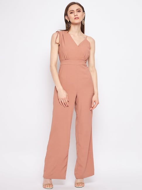 Madame Camel Polyester Solid Jump Suits