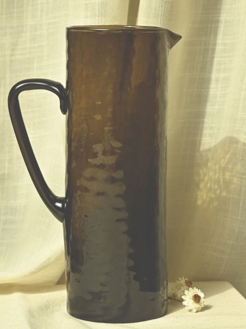 Muun Home Brown Hand Blown Glass Hammered Pitcher (1350 ml)