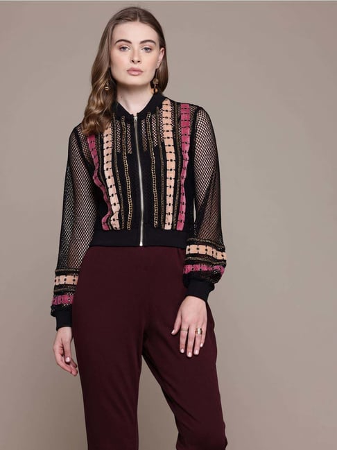 Label Ritu Kumar Black Loose Fit Embellished Jacket With Camisole-picture-46