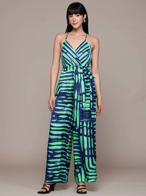 Label Ritu Kumar Blue & Green Fitted Striped Jumpsuit-picture-28