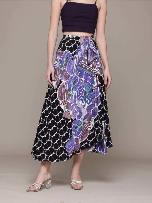 Label Ritu Kumar Black Fitted Printed Skirt