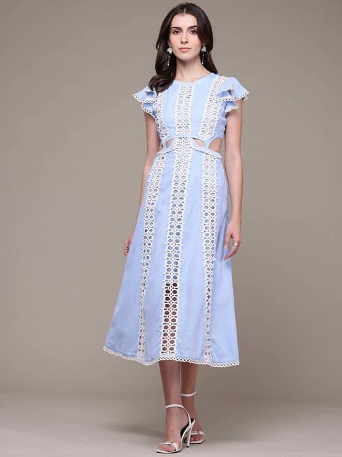 sachin and babi light blue dress Ritu - Crafted in chanderi, this mustard-hued co-ord set is layered with a  long dress lightly embroidered for celebration. Jewellery by  @apalabysumitofficial. #RituKumar #FestiveWinter2025 main image 1