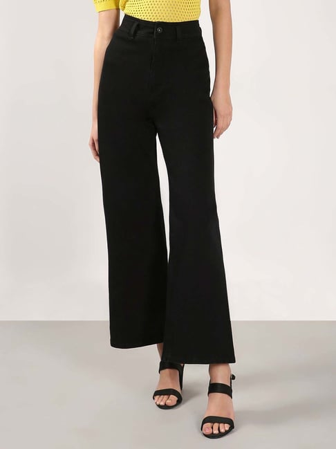 Vero Moda Jet Black Cotton Wide Leg Fit Jeans
