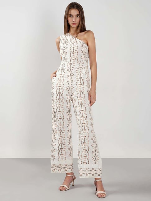 Vero Moda Off White Flare Fit Embroidered Jumpsuit
