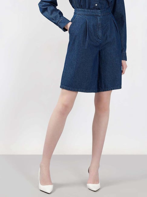 Vero Moda Navy Cotton Regular Fit Shorts