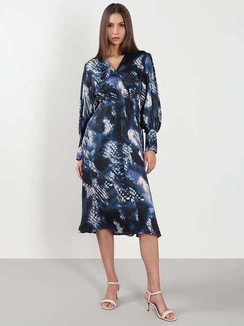 Vero Moda Navy Flare Fit Printed Dress