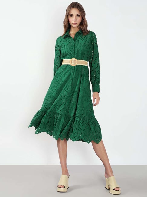 vero moda green dress Vero moda – Henna 2/4 O-Neck Short Dress – campaign-outlet – White / Green  / Patterned main image 0