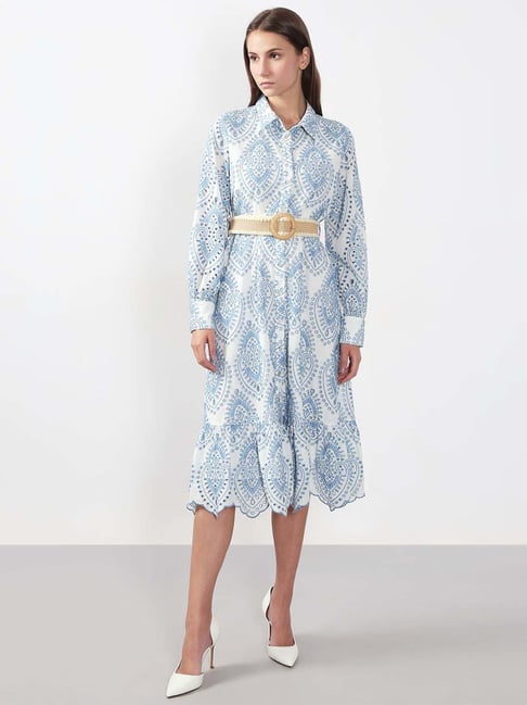 Vero Moda White Cotton Flare Fit Embroidered Dress