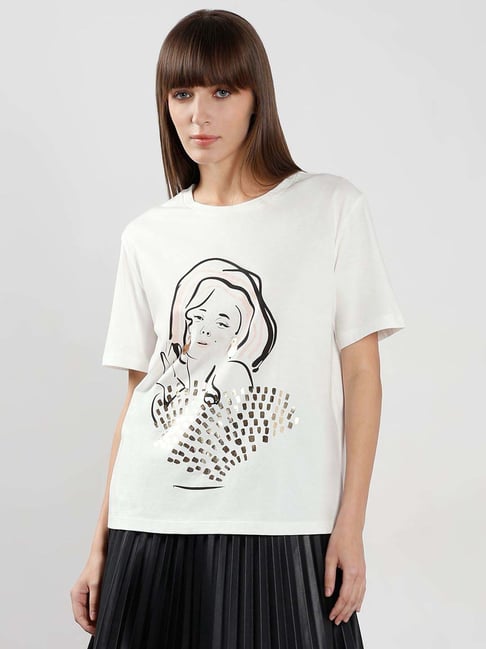 Vero Moda White Cotton Regular Fit Printed T-Shirt-picture-42