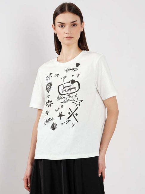 Vero Moda White Cotton Regular Fit Printed T-Shirt-picture-41