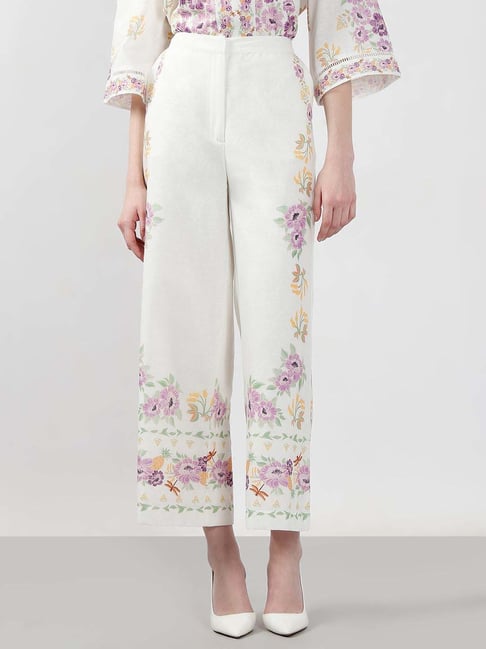 Vero Moda White Cotton Straight Fit Floral Print Trousers-picture-18